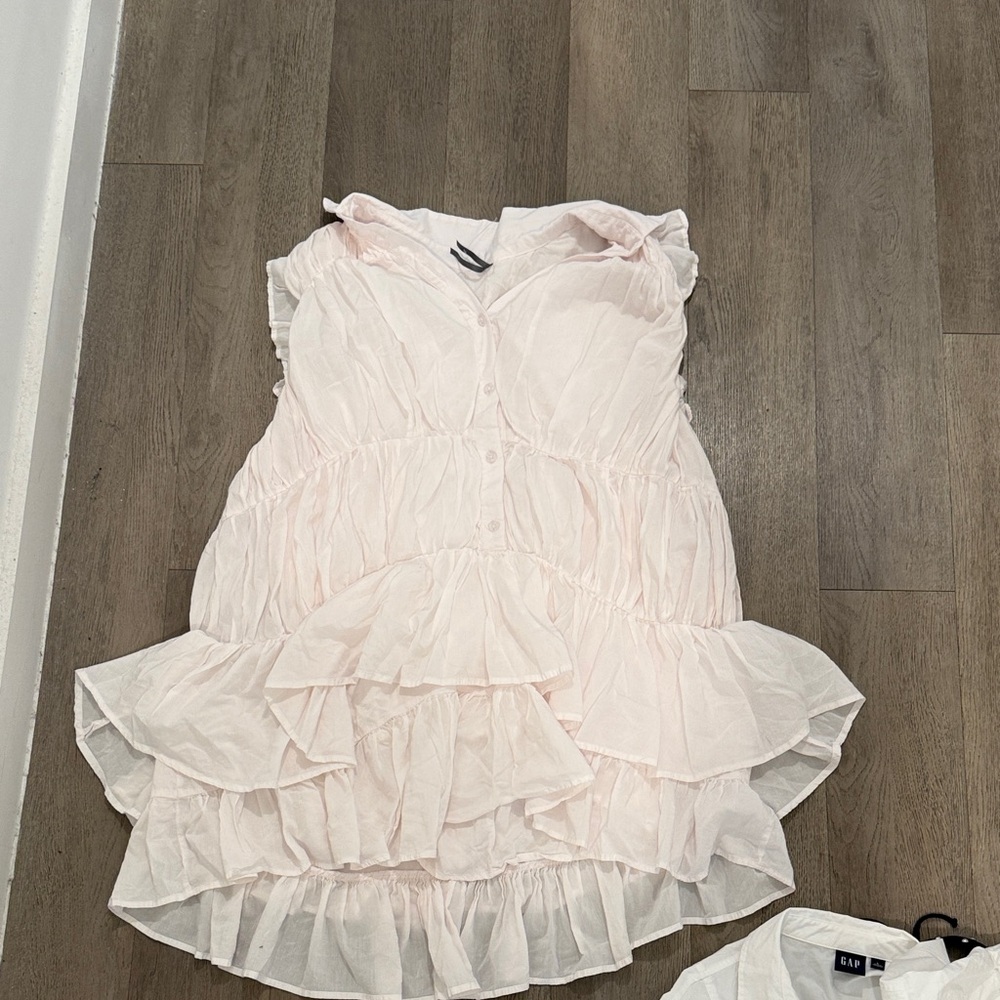 Anthropology Light Pink Ruffle Tiered Dress